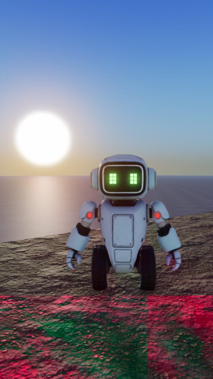 LS1000 robot at sunset with glowing LED eyes